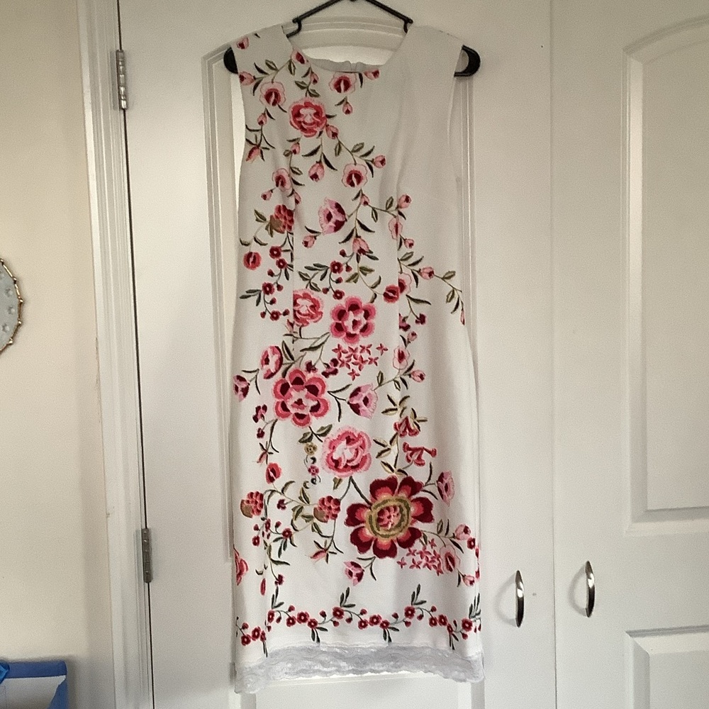 Glamour White and Pink Floral Midi Dress